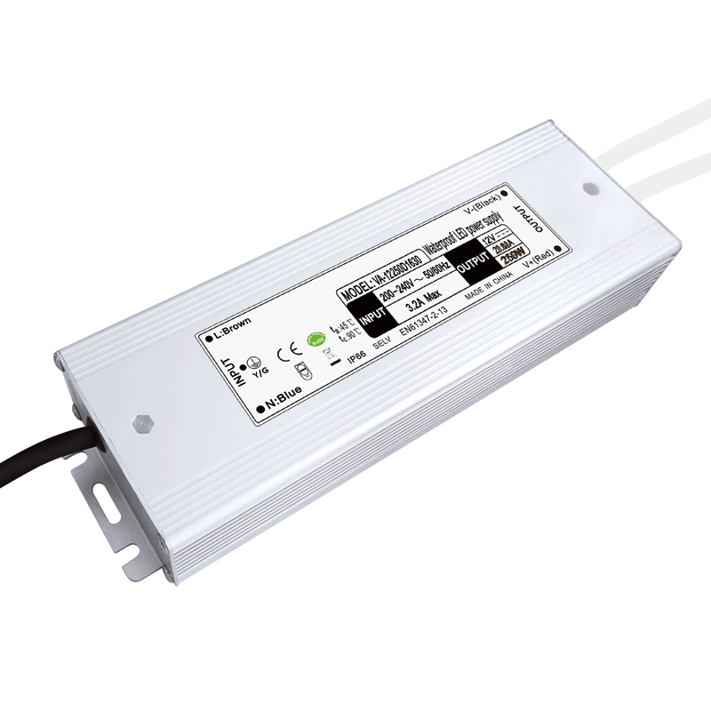 250 W pastovios įtampos vandeniui atspari LED tvarkyklė