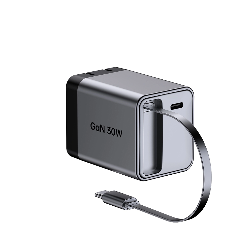 30 W JAV kištukas, sulankstomas greitas įkroviklis su ištraukiamu usb c laidu
