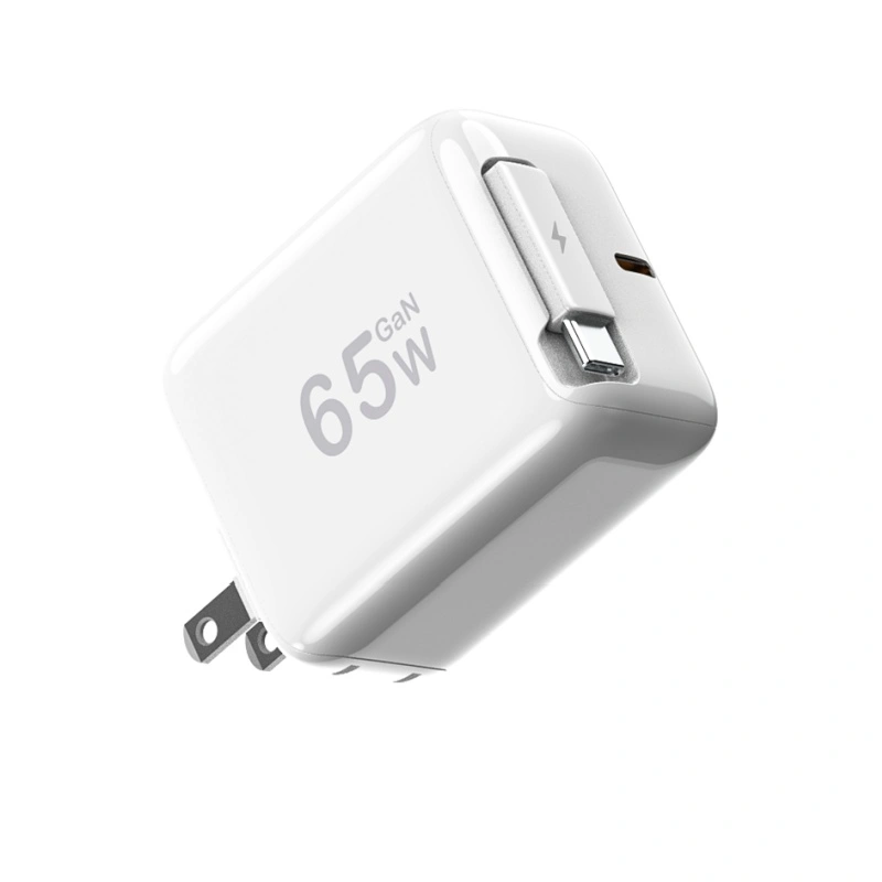 65W PD įkroviklis su traukiamu usb c laidu