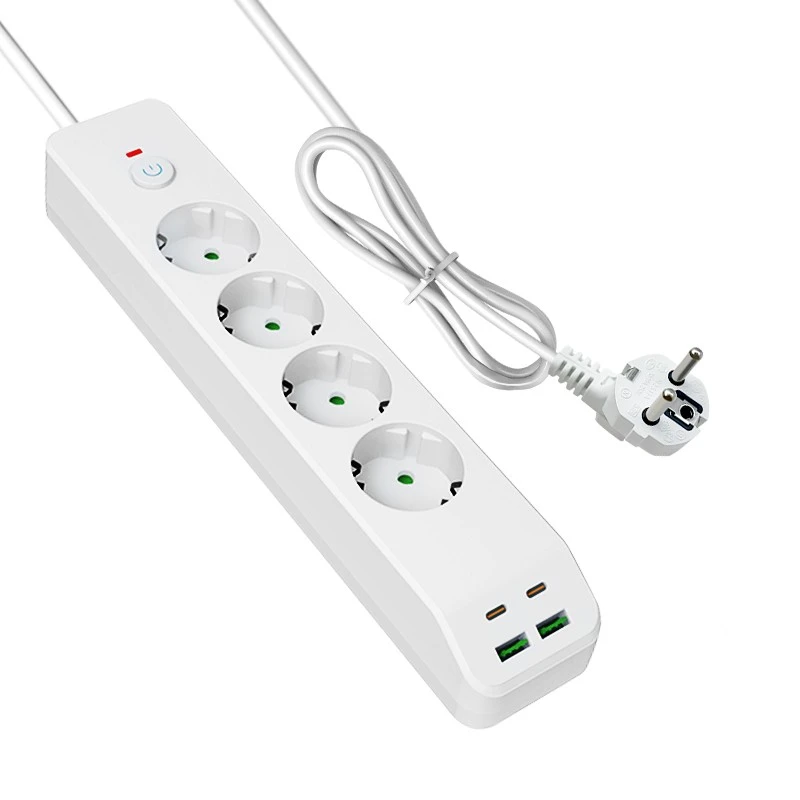 Greito įkrovimo EU maitinimo juosta su 4 AC ir 4 USB